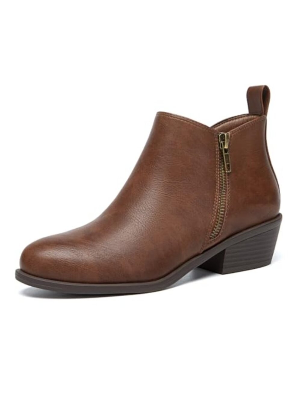 Chunky Low Heel Ankle Boots Side Zipper Womens Booties